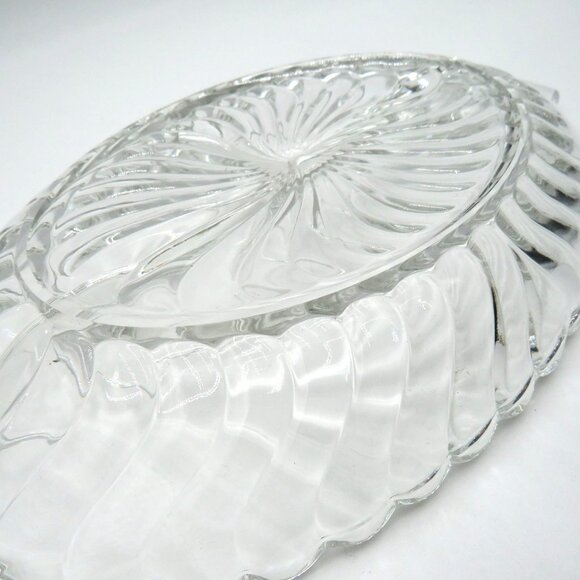 Vintage Fostoria Colonial Swirl Divided Oval Glass Relish Serving Dish Handles - Picture 6 of 8
